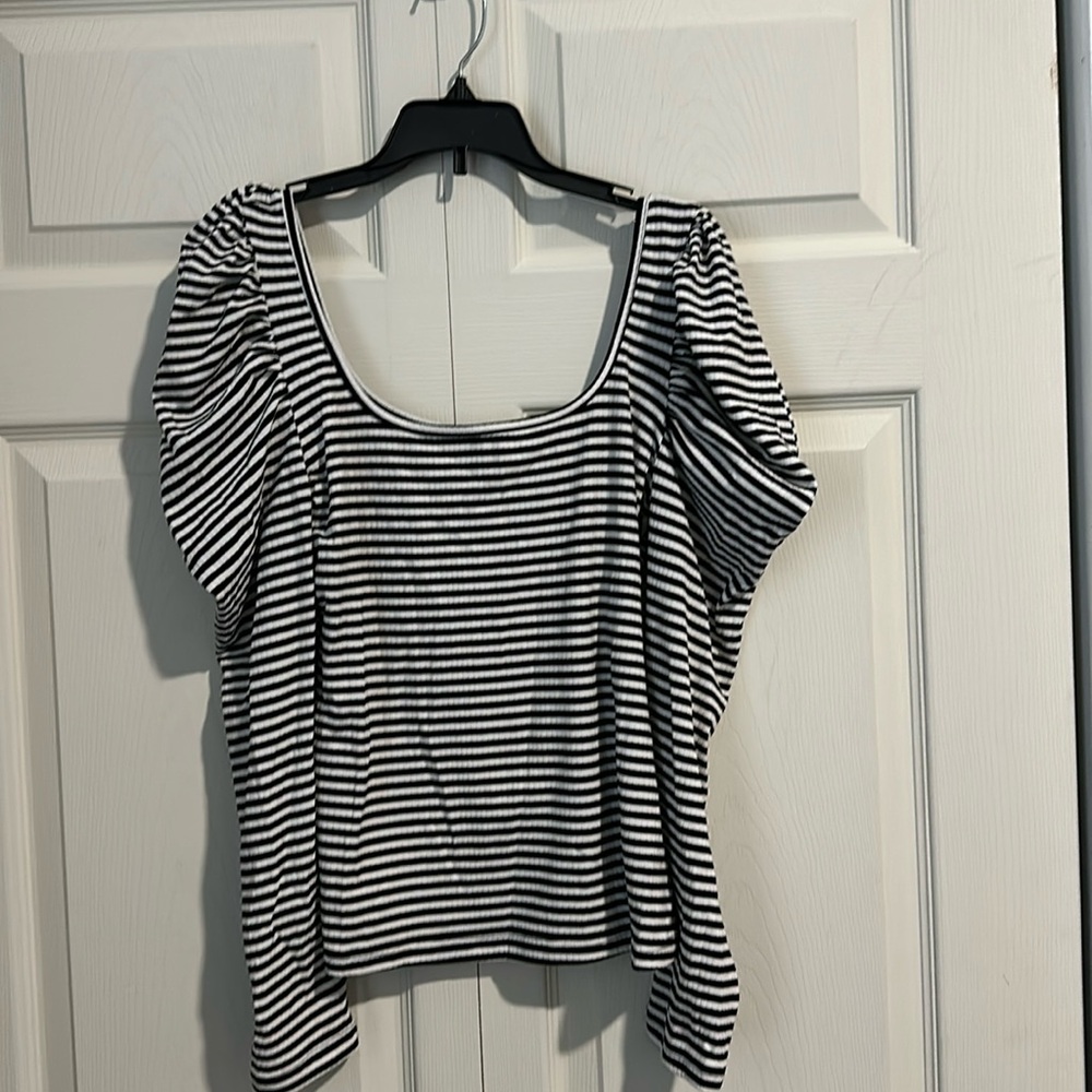 Black & White Striped long sleeve shirt SHEIN size Medium -low neck and back